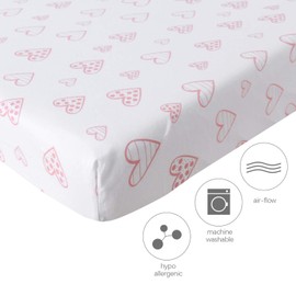 SPRINGSPIRIT Cot Bed Fitted Sheets(140x70cm) 2 Pack, 100% Cotton Jersey Sheets for Standard Cot Mattress, Ultra Soft and Breathable Toddler & Baby Bed Sheets, Pink Hearts & Stripes for Little Girl
