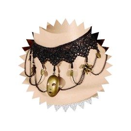 TseenYi Black Lace Choker Necklace Goth Lace Pattern Necklace Layered Tassel Human Face Disc Pendant Choker Cocktail Party Jewelry for Women and Girls Valentine's Day Christmas Festival Gift