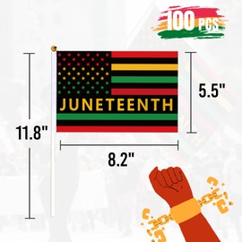 Coneatness Juneteenth Flags on Sticks 100 Pcs, Small Handheld Flags 8.5x5.5 Inches African American Decorations Indoor Outdoor