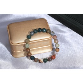 MAIBAOTA Natural Indian Agate Bracelet, 8 mm Gem Beaded Bracelets for Women Men, Crystal Bracelet Gifts for Mom, Mothers Day Birthday Gifts, Stone Jewelry for Stress Relief, Anxiety Healing