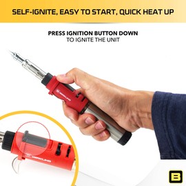 Berkling Premium Butane Soldering Iron Kit - Portable Cordless Welding Micro Solder Torch Heat Gun, 3 Pro Grade Tips, 15g 60/40 Rosin Core Solder Wire, Mini Wrench, Sponge (BSG-668 Kit Red)