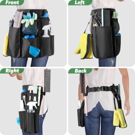 LoDrid Cleaning Apron for Housekeeping with 9 Pockets, Professional Cleaning Bag with Adjustable Waist Belt, Water-Resistant Cleaning Supplies Apron for Work, Black
