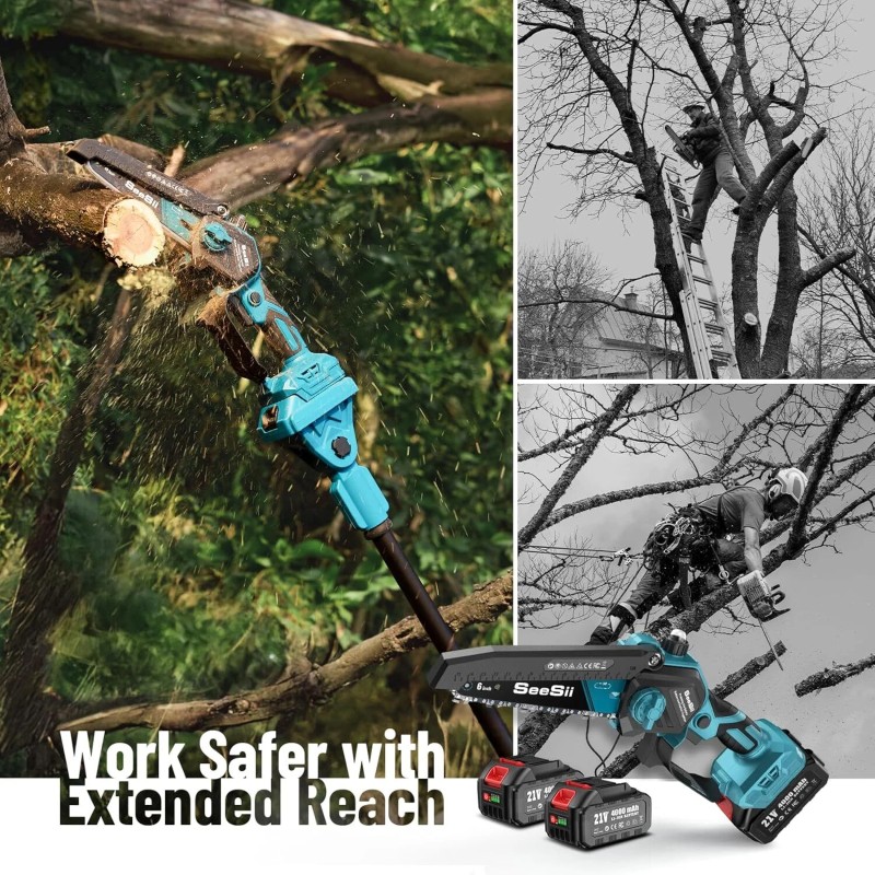 Seesii 2-IN-1 Cordless Pole Saw & Mini Chainsaw 6 inch