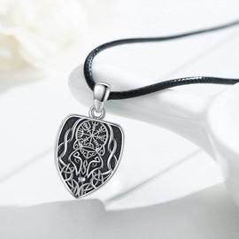 Wolf Necklace 925 Sterling Silver Viking Wolf Pendant Necklace Retro Viking Necklace Wolf Jewelry Gift for Women Men