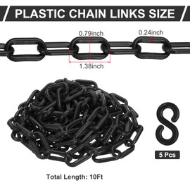 PATIKIL Black Plastic Chain, 10 ft 6mm Safety Barrier Chain for Crowd Control, Queue Line, Parking, Fence, Gate, Concert, Construction Site and Decoration