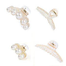 Xansema 4 Pcs Pearl Hair Claw Clips for Women Girls, Fashion Hair Claws Clip Non Slip Barrettes Jaw Clamps Hair Accessories for Thick Thin Hair (B)