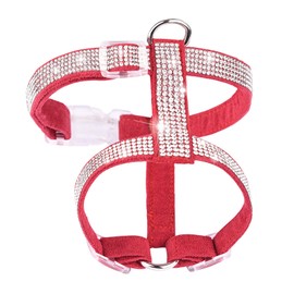 Cat Harness and Leash Set,Bling Rhinestone Cats Escape Proof Adjustable Suede Leather Kitten Harness for Large Small Cats Walking Travel (S, Red)