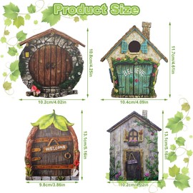 Viceda Fairy Door, 4pcs Elf door, Fairy Garden, Garden Ornaments, Fairy House, Outdoor Accents, Decorations for Trees and Flowers, Suitable for Decorating Your Garden Yard and Christmas Trees