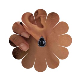 Yheakne Vintage Teardrop Black Gemstone Earrings Oval Black Crystal Stud Earrings Pear Gem Earrings Small Waterdrop Black Onyx Earrings Jewelry for Women and Girls