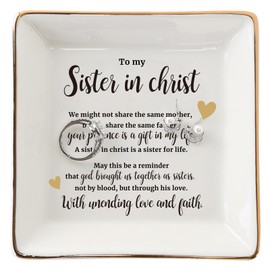 VINCOMIC Christian Ceramic Jewelry Tray-Heartfelt Gift for Sister in Christ, Spiritual Sisters, Women's Ministry, Bible Study - Keepsake for God's Love, Sisterhood, Birthdays, Christmas, Baptism