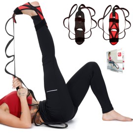 Foot and Calf Fascia Stretcher for Plantar Fasciitis, Physiotherapy Stretching Strap, Yoga Stretch Strap Improves Strength and Relief to Heel Spurs, Calf, Thigh and Hip (Red)