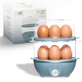 COOK WITH COLOR 350W Electric Double Layer Egg Cooker - 12 Capacity Egg Boiler for Hard Boiled, Soft Boiled, and Poached Eggs, Blue Grey