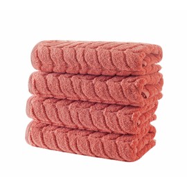 BAGNO MILANO 100% Turkish Cotton Jacquard Luxury Towel Set – Quick Dry Ultra-Soft, Plush and Absorbent Luxury Durable Turkish Towels Set (Coral Red, 4 Pcs Hand Towel Set)