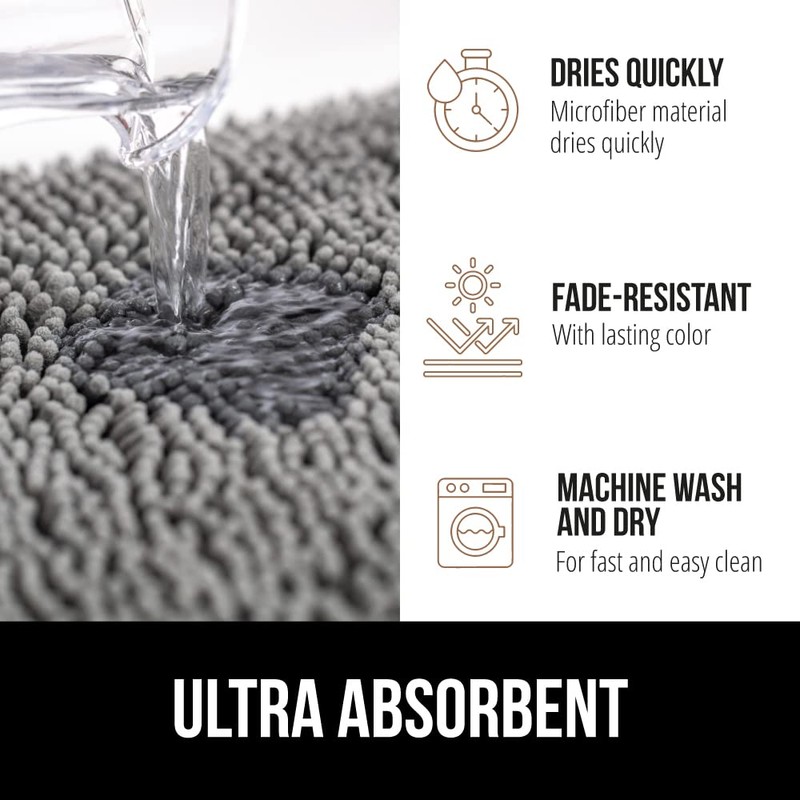 GORILLA GRIP Bath Rug Mat, Thick Soft Absorbent Chenille, Quick