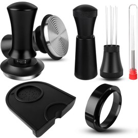 Coffee Tamper 54mm, Espresso Tamper Set with WDT Tool, 54mm Dosing Funnel, Tamper Mat, Spring-Loaded Tamper Flat Stainless Steel Base for Barista Home Coffee Espresso Accessories