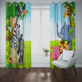 MUZHILI Jungle Blackout Curtain for Kids Bedroom, Cartoon Safari Curtains for Living Room, Childrens Bedroom Curtains, Thermal Nursery Eyelet window shade for Girls Boys (W75cm (29.5") x D166cm (65"))