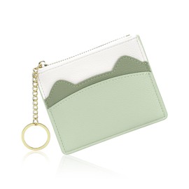 SNCCJ Mini Purses Women's Minimalist Small Thin Credit Card Holder with Key Ring, Green, S, Minimalist