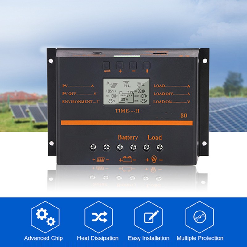 80A PWM Solar Charge Controller 12V/ 24V Self-Adapting LCD Solar