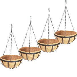 KIDYBELL 4 Pack 14 Inch Round Hanging Basket with Coco Liners， Metal Hanging Baskets for Plants Outdoor， Hanging Planter with Chain Garden Products for Outdoor, Porch, Lawn, Garden