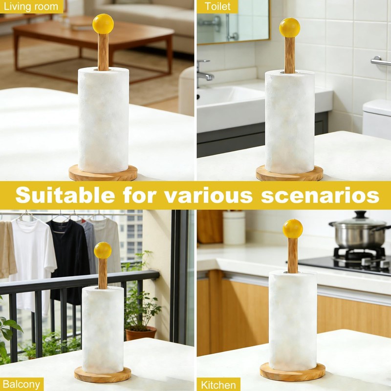 Wooden Kitchen Roll Holder, 2Pcs Wooden Paper Towel Holder, Sturdy