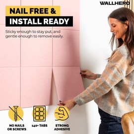 WALLHERO Large Cork Board Alternative | 15 Pack | Sizing Up to 59”x36” Felt Wall Tiles, Large Cork Boards for Walls, Corkboard for Office, Cork Board Tiles, Pin Boards for Walls (Pink)