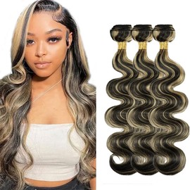 P1B27 Bundle Highlight Body Wave Human Hair Bundles Two Tone Black Mixed With Honey Blonde Bundles Human Hair 8 10 12 Inch Blonde Body Wave Bundle