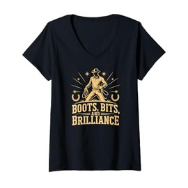 Womens Boots Bits and Brilliance Western Cowboy Roping V-Neck T-Shirt