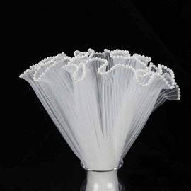 FWSA WRAPS Korean Flower Wrapping Mesh Paper White Pearl Edge Bouquet Packaging Paper Wrinkled Wavy Net Yarn Mother's Day Valentine's Day Wedding Birthday Decoration 11X162 inches/bag (Pearl White)