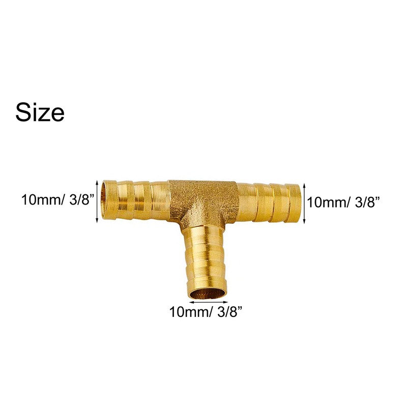 NACX 3/8" Brass T Shape Hose Barb, 3 Way Union