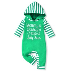 Aalizzwell 0-3 Months Newborn Baby Boys Girls St. Patrick’s Day Clothes Hooded Romper 1st Shamrock Lucky Charm Hoodie Outfit Clothing