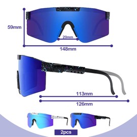 TELAOBAN Sunglasses Cycling Glasses Pack of 2 Sports Glasses Polarised Sports Glasses for Men and Women UV400 Protection Safety Glasses Bicycle Sunglasses for Outdoor Sports Fishing Cycling Running