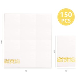 WDF 150Pack Gold Napkins Disposable - 3ply White and Gold Paper Napkins, Premium Quality Elegant Disposable Thanksgiving Napkins, Party Napkins Dinner Napkins for Bridal Shower Wedding Birthday
