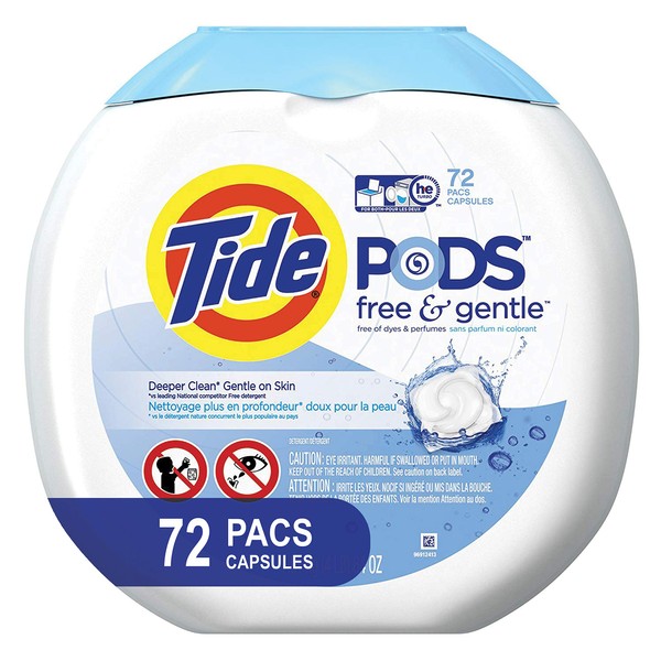 Tide Free and Gentle Laundry Detergent Pods, 72 Count, Unscented and Hypoallergenic for Sensitive Skin