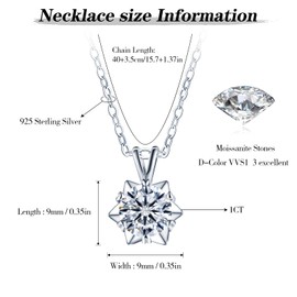 Yumilok Women's Necklace 925 Silver Snowflake Chain Women's 925 Silver 1 Carat Moissanite Diamond Solitaire Pendant with Gift Box Gra Certificate for Women Girlfriend
