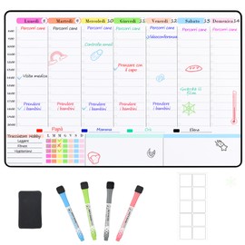 POPRUN Magnetic Family Planner Weekly Planner Magnetic Board Fridge Wipe Clean Whiteboard Calendar Reusable Italian