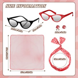 Toulite 7 Pcs Kid's 50s Costume Girl Poodle Skirt Polka Dot Skirt 1950s Grease Accessories Outfit Scarf Glass Bandana Earring(Red, 7-12 Y)