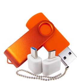 2GB USB Flash Drive Memory Sticks Thumb Drives with 1 OTG (Micro USB) and 1 Type-C (USB-C) Adaptor for Mobile Phone (Orange)