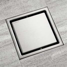 Shower Floor Drain,Shower drains, Square Shower Drain, Bathroom Stainless Steel Invisible Floor Drain, Brushed Modern Shower Square Drain Cover with T-Valve,Black (Color : Brushed)