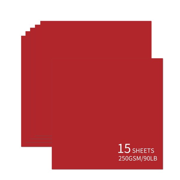 15 Sheets Red Cardstock 12"x12",250gsm/90lb Heavyweight Cardstock Paper, Thick and