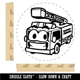 Smiling Cartoon Firetruck Vehicle Firefighter Truck Ladder Rubber Stamp for Stamping Crafting Planners - 1-1/4 Inch Large