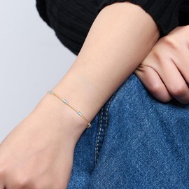 BriLove 925 Sterling Silver Dainty Simple Women Opal Charm Link Bracelet, Gold Plated September Birthstone Bracelets for Christmas Birthday Mothers Valentines Day Jewellery Gifts