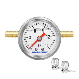 MEASUREMAN Fuel Pressure Gauge Kit 0-15Psi Stainless Steel Glycerin Filled, 1-1/2" Dial Size, with 5/16" Fuel Line Fuel Pressure Brass T-Fitting Adapter, Center Back Mount