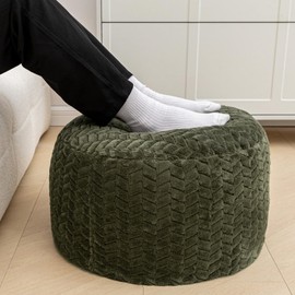 Pouf Ottoman Stuffed,Ottoman Foot Rest with Filler, Floor Pouf, Round Pouf Seat, Floor Bean Bag Chair,Foldable Floor Chair Storage for Living Room, Bedroom (Green Pouf with Filler)