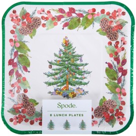 C.R. Gibson TW13-25514 Spode Pinecone Disposable Paper Lunch Plates for Christmas Parties, 8" Diameter, Multicolor, 8 Pieces