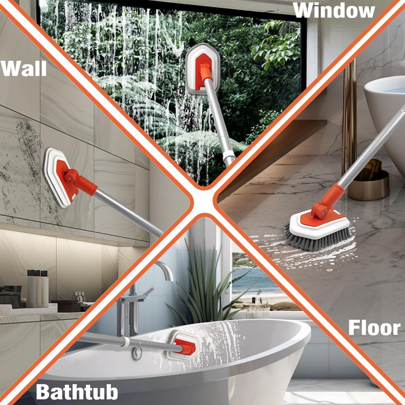 JEHONN Shower Cleaning Brush, Tub Tile Scrubber with Telescopic 51