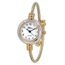 2Tone Gold Silver Cable Band Ladies Bangle Cuff Watch