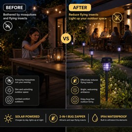 2/12-Pack Solar Bug Zapper Garden Lights – Automatic Outdoor Flying-Insect Lamps with Ground Stakes for Patios, Yards & Walkways