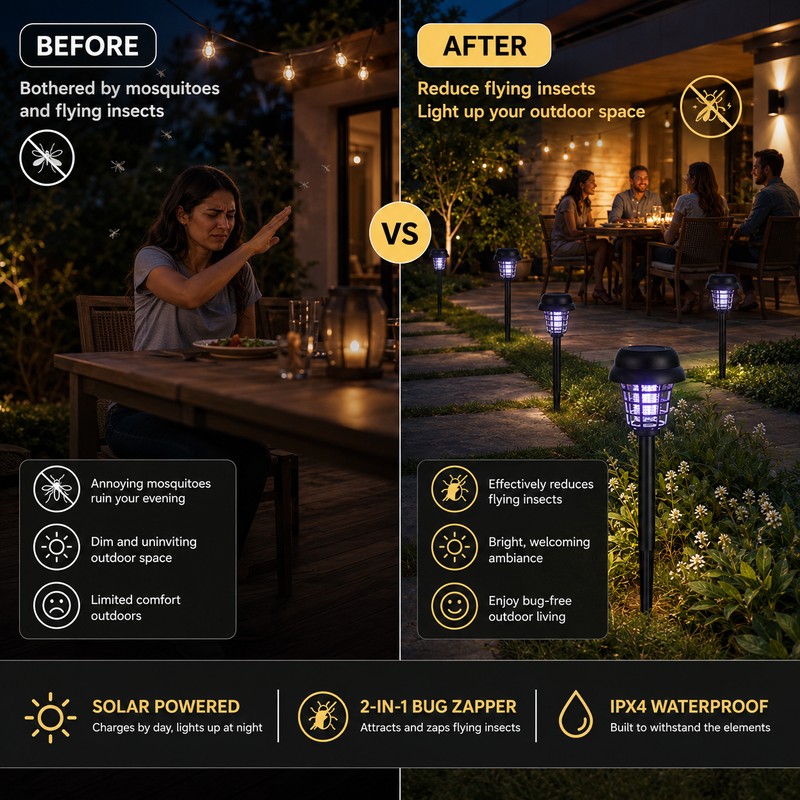 2/12-Pack Solar Bug Zapper Garden Lights – Automatic Outdoor Flying-Insect