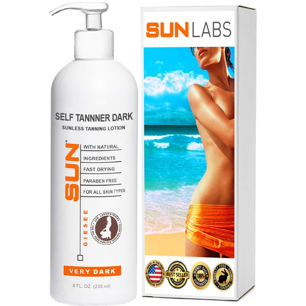 Self Tanner Dark Sunless Tanning Lotion 8 oz, Body and Face for Bronzing and Golden Tan - Very Dark Sunless Bronzer Fake Tanning Gel Lotion Lotion | (Packaging May Very)