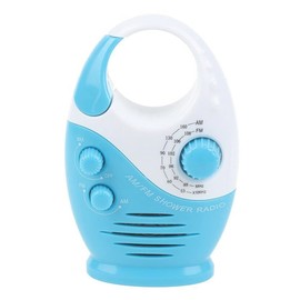 Shower Radio, Waterproof Bathroom Speaker Button, Mini Adjustable Volume Hanging AM/FM Radio with Top Handle for Bathroom Indoor Outdoor Use,Blue